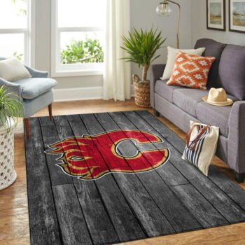 Calgary Flames Nhl Area Rugs Hockey Living Room Carpet Team Logo Gray Wooden Home Rug Regtangle Carpet Floor Decor Home Decor 0