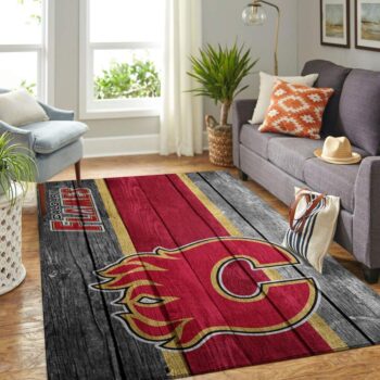 Calgary Flames Nhl Team Logo Area Rugs Wooden Style Living Room Carpet Sports Rug Regtangle Carpet Floor Decor Home Decor 0