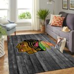 Chicago Blackhawks Nhl Team Logo Grey Area Rugs Wooden Style Living Room Carpet Sports Rug Regtangle Carpet Floor Decor Home Decor 0