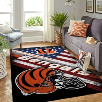 Cincinnati Bengals Nfl Area Rugs Team Logo American Flag Style Living Room Carpet Sports Rug Regtangle Carpet Floor Decor Home Decor 0
