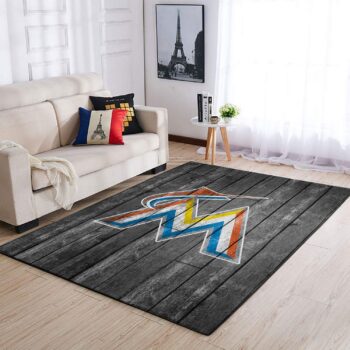 Miami Marlins Mlb Team Logo Grey Area Rugs Wooden Style Living Room Carpet Sports Rug Regtangle Carpet Floor Decor Home Decor 0