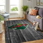 Minnesota Wild Nhl Team Logo Grey Area Rugs Wooden Style Living Room Carpet Sports Rug Regtangle Carpet Floor Decor Home Decor 0