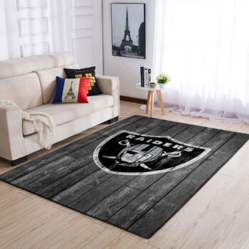 Oakland Raiders Nfl Team Logo Grey Area Rugs Wooden Style Living Room Carpet Sports Rug Regtangle Carpet Floor Decor Home Decor 0