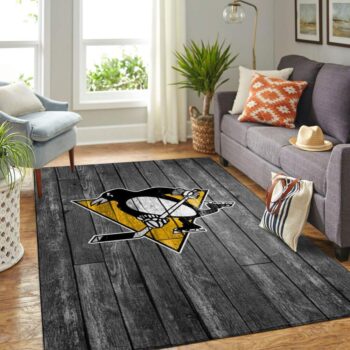 Pittsburgh Penguins Nhl Team Logo Grey Area Rugs Wooden Style Living Room Carpet Sports Rug Regtangle Carpet Floor Decor Home Decor 0