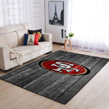 San Francisco 49ers Nfl Team Logo Grey Area Rugs Wooden Style Living Room Carpet Sports Rug Regtangle Carpet Floor Decor Home Decor 0