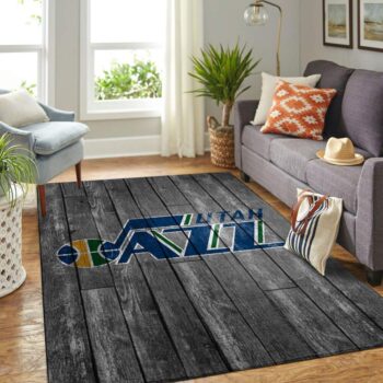 Utah Jazz Nba Team Logo Grey Area Rugs Wooden Style Living Room Carpet Sports Rug Regtangle Carpet Floor Decor Home Decor 0