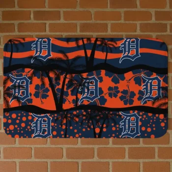Detroit Tigers Palm Silhouette Navy Black Doormat