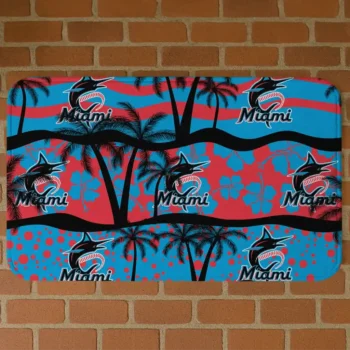 Miami Marlins Palm Silhouette Blue Black Doormat