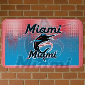Miami Marlins Pixel Blur Blue Doormat