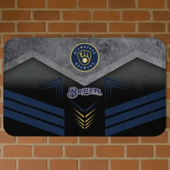 Milwaukee Brewers Chevron Points Navy Blue Black Doormat