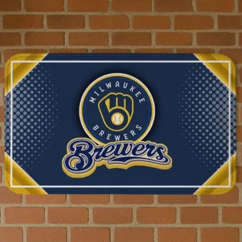 Milwaukee Brewers Silver Halftone Navy Blue Doormat