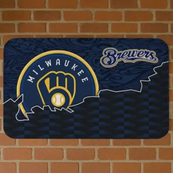 Milwaukee Brewers Tribal Detailing Navy Blue Black Doormat