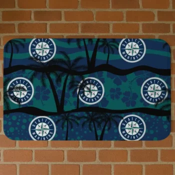 Seattle Mariners Palm Silhouette Navy Blue Black Doormat